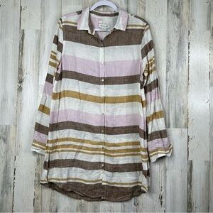 Rachel Zoe Womens Dress Shirt L Large Multi Stripes Button Front Retro Lagenlook